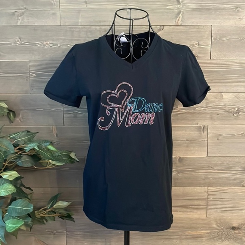 EUC black V-neck bling dance, mom T-shirt size small